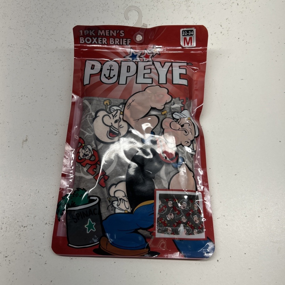 Popeye Mens Boxer Briefs Large 36 38 Cartoon Graphic Print Novelty Underwear